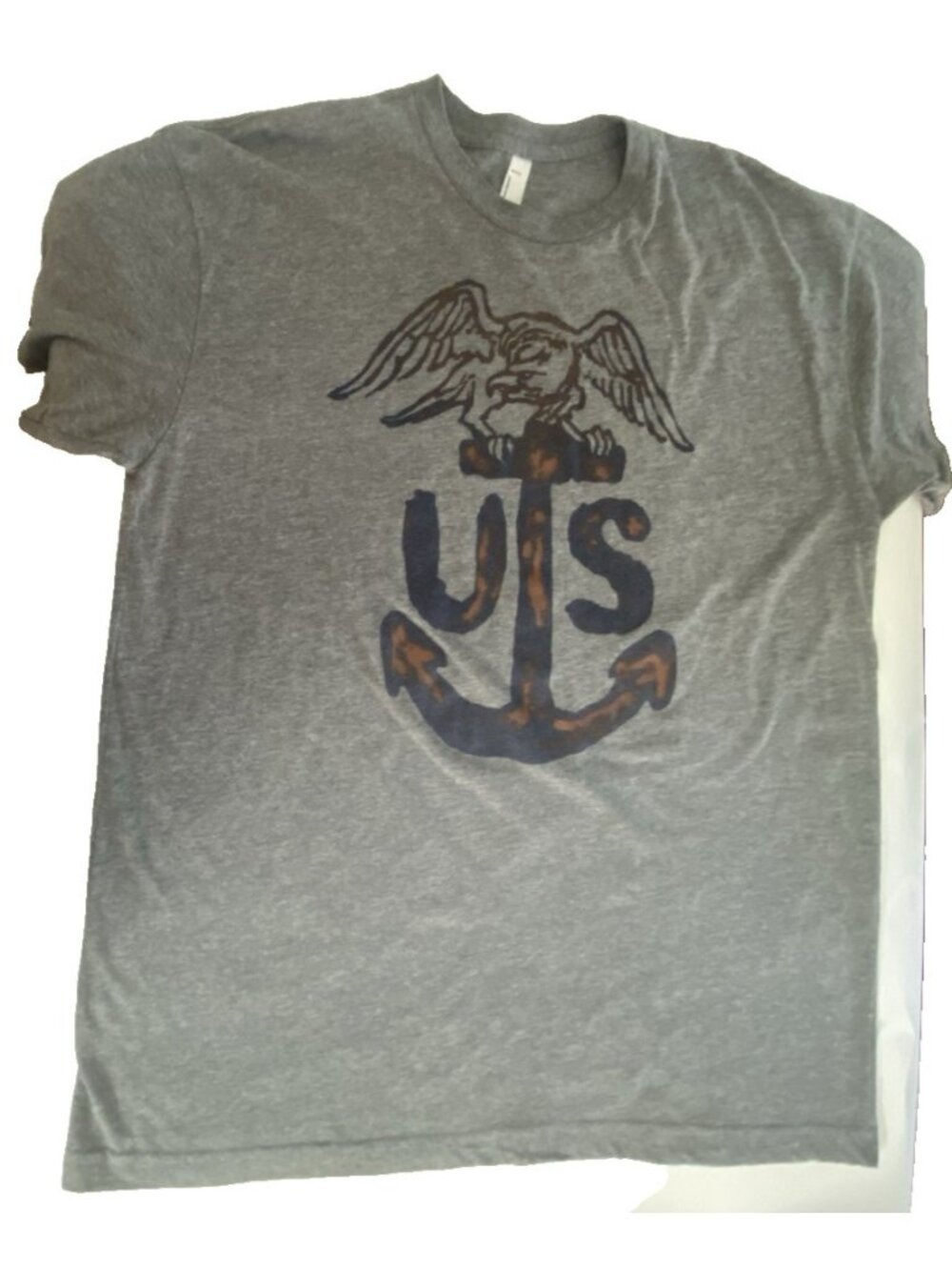 American Apparel Men’s Size XL Gray Anchor Eagle US Graphic T Shirt Patriotic
